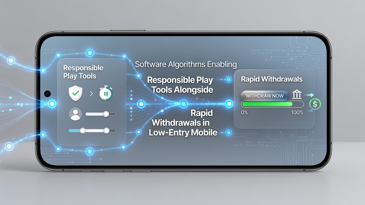 Mobile live session interface showing responsible play notifications and instant withdrawal options